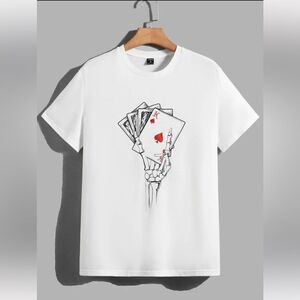 SHEIN Men Playing Card & Skeleton Hand Print Tee Size XXL NWT